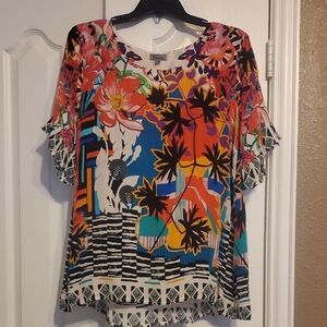 Shana Floral Tropical Design Blouse Size Medium